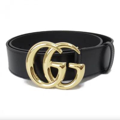 Pre-owned Gucci Belt Marmont Women Black Leather Double Buckle Classic Leather Belt