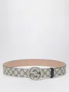 Gucci Gg Supreme Fabric Belt With Gg Buckle Men In Cream