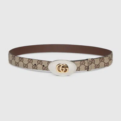 Gucci Belt With Double G Plaque Buckle In Beige