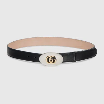 Gucci Belt With Double G Plaque Buckle In Noir