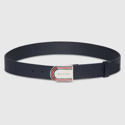Gucci Belt With Enameled Web Detail Buckle In Blue