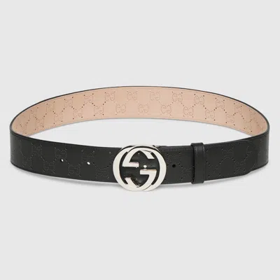 Gucci Belt With Interlocking G Buckle In Black