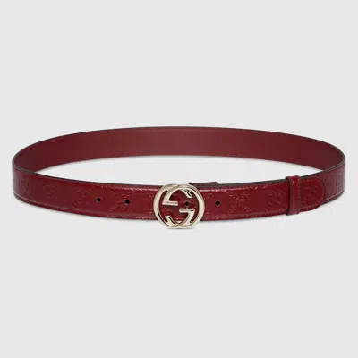 Gucci Belt With Interlocking G Buckle In Bordeaux