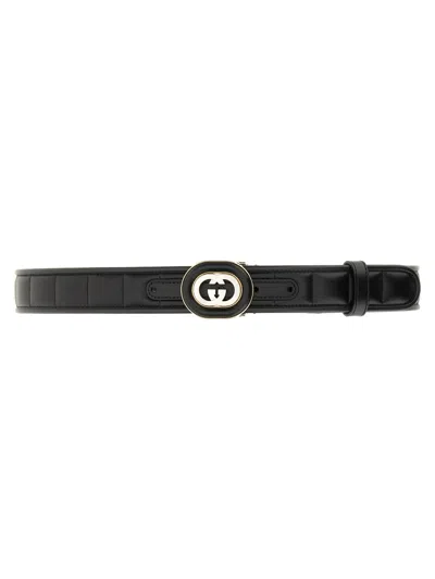 Gucci Belt With Interlocking G Buckle Reversible In Black