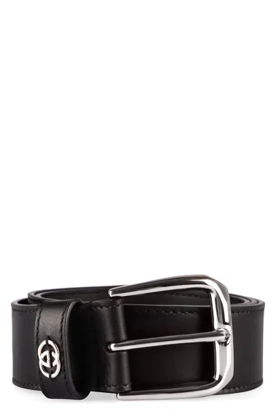 Gucci Belt With Interlocking G Detail In Black