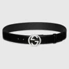 Gucci Gg Embossed Leather Belt In Black