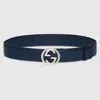 Gucci Belt With Interlocking G Engraved Buckle In Blue