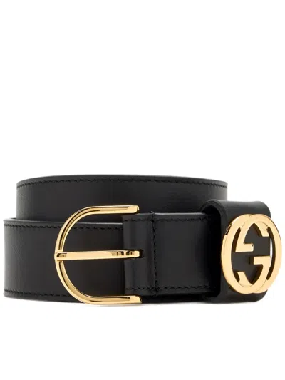 Gucci Adjustable Leather Belt Thirty Millimeters In Black