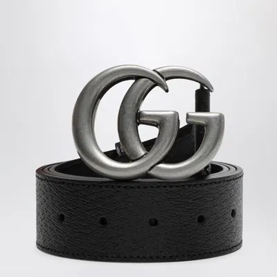 Gucci Belt With Silver-tone Double G Buckle Men In Black