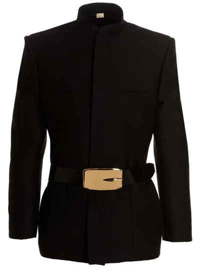 Gucci Men Mandarin Collar Blazer Jacket In Black