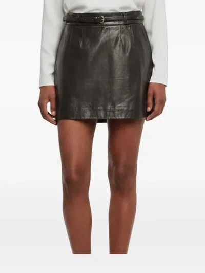 Pre-owned Gucci Belted Leather Mini Skirt In Black