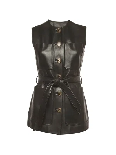 Pre-owned Gucci Belted Leather Vest In Black