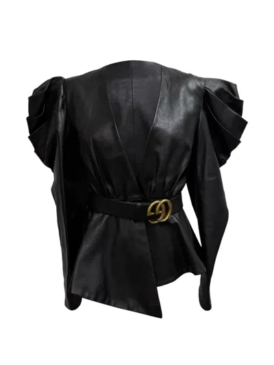 Pre-owned Gucci Belted Leg-of-mutton Sleeve Jacket In Black