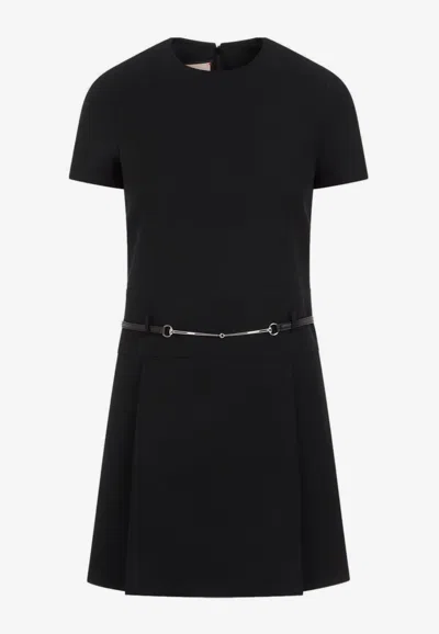 Gucci Belted Mini Dress In Wool And Silk In Black