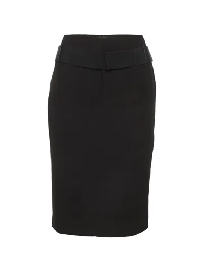 Pre-owned Gucci Belted Pencil Midi Skirt In Black