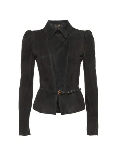 Pre-owned Gucci Belted Suede Jacket In Black