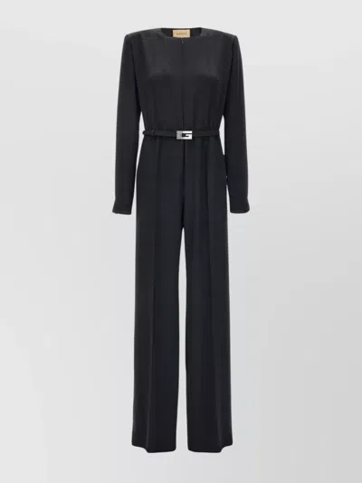 GUCCI BELTED SUIT WITH HIGH NECKLINE AND PLEATED FRONT