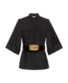 Gucci Belted Waist Tailored Silk Jacket In Black