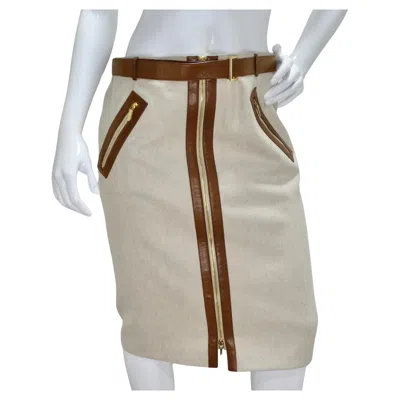 Pre-owned Gucci Belted Wool Pencil Skirt In Gray