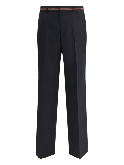 Gucci Belted Wool Trousers In Blue