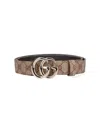 Gucci Adjustable Monogram Pattern Metal Hardware Belts In Brown