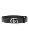 Gucci Elegant Slim 1.2-inch Leather Belt With Crystal Buckle In Black
