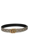 Gucci Reversible Gg Supreme Fabric And Leather Belt In Beige