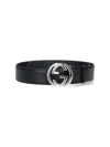 Gucci Adjustable Metal Buckle Smooth Finish Belts In Black