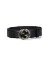 Gucci Black Belt With All-over Gg Motif And Gg Incrocio Buckle In Leather Woman In Black