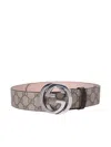 Gucci Gg Supreme Fabric Belt With Gg Buckle In Gray