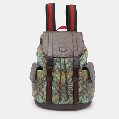 Pre-owned Gucci Bengal Tiger Print Beige/brown Gg Supreme Canvas And Leather Backpack In Sand