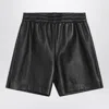 Gucci Black Leather Bermuda Shorts Men In Black