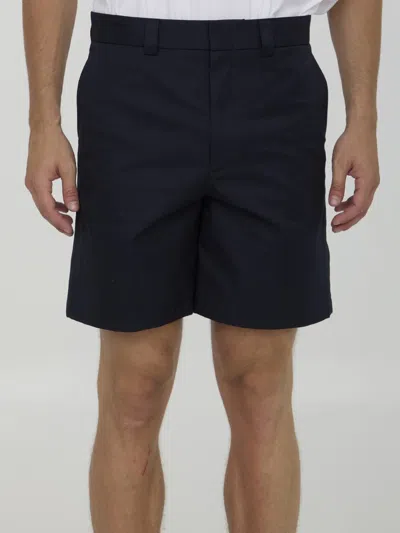 Gucci Double Cotton Twill Shorts With Web In Blue
