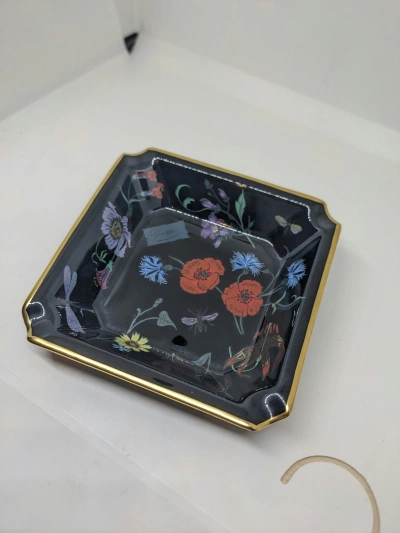 Pre-owned Gucci Bernardaud Limoges Ashtray Porcelain 80's Floral Black In Black Flor