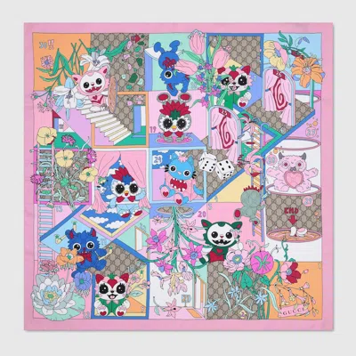 Gucci Besties Printed Silk Twill Carré In Multi