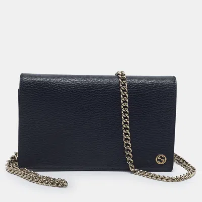 Pre-owned Gucci Betty Black Leather Wallet On Chain