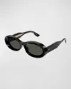 Gucci Beveled Acetate Oval Sunglasses In Black