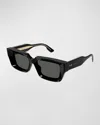 Gucci Beveled Acetate Rectangle Sunglasses In Black
