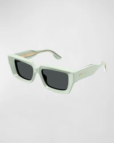 Gucci Beveled Acetate Rectangle Sunglasses In Green