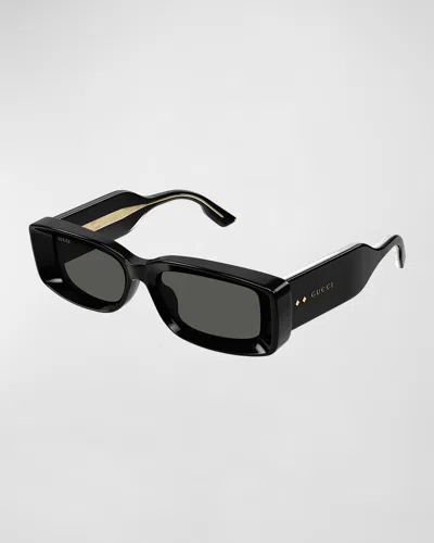 Gucci Beveled Acetate Rectangle Sunglasses In Shiny Black