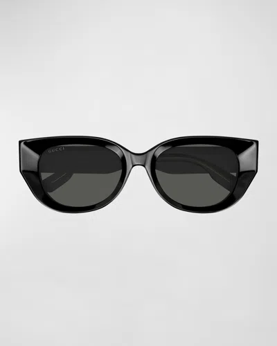 Gucci Beveled Recycled Acetate Cat-eye Sunglasses In Black