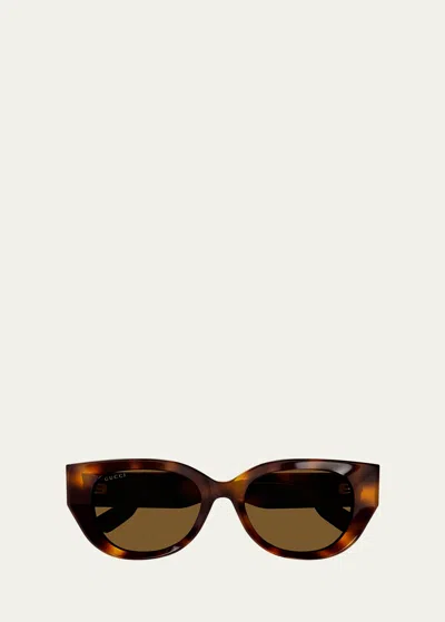 Gucci Beveled Recycled Acetate Cat-eye Sunglasses In Havana