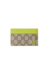 Gucci Men Beige Card Holder With Leather Finishes And All-over Gg Motif In Gg Canvas Man In Gray