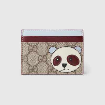 Gucci Bi-color Gg Card Case With Panda Detail In Beige