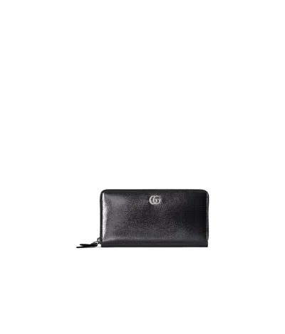 Gucci Bi-color Gg Marmont Zip Around Wallet In Black