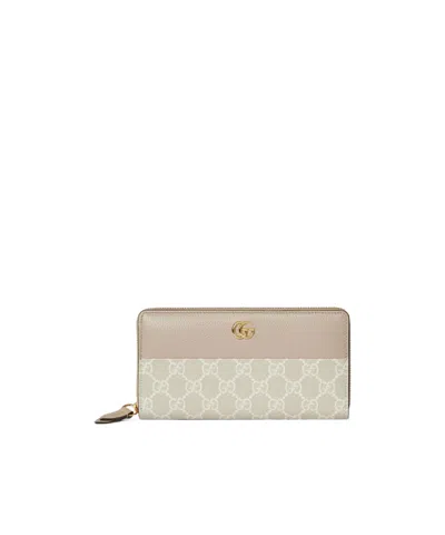 Gucci Bi-color Gg Marmont Zip Around Wallet In White