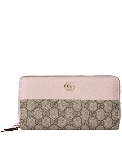 Gucci Bi-color Gg Marmont Zip Around Wallet In Yellow