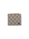 Gucci Men Beige Bi-fold Wallet With Double G Logo Plaque On The Front In Gg Canvas Man In Brown