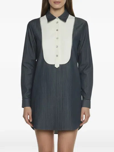 Pre-owned Gucci Bib-detail Chambray Blouse In Blue