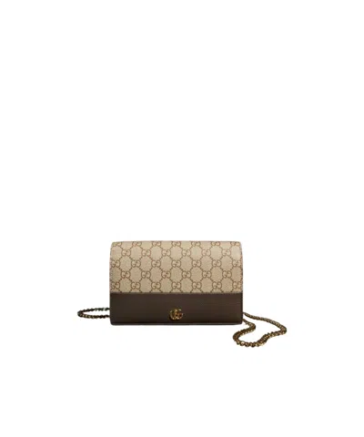Gucci Bi-color Gg Marmont Wallet On Chain In Brown